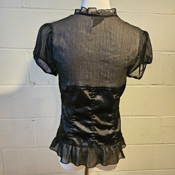 y2k Goth Emo McBling Western Girly Femi Fairy Wet Seal Black Sheer Blouse - Picture 7 of 11
